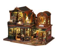 Twilight Bookstore DIY Miniature Dollhouse Kit | Magical Shop Two-Story Scene | Red-Brown Tones & Vintage Charm (Twilight with dust cover)
