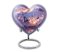 Twilight Butterflies Small Heart Urn for Human Ashes - Decorative Mini Cremation Urns for Adult Man or Woman (3 Inch, 1 Piece) Purple Urn, Funeral Urns - Mini Keepsake Ash Holder - Ashes Keepsake