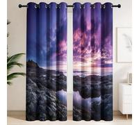 Twilight Coastline Rock Blackout Curtains Energy Saving Thermal Insulated Magical Mystic Noise Reducing Eyelet Curtains for Bedroom Living Room, 66" W x 90" H (168 x 228 cm) 2 Panels