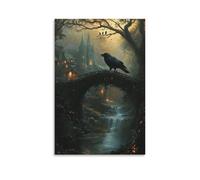 Twilight Crow 3D Canvas Wall Art Prints Modern Gothic Revival Picture Artwork Paintings for Bedroom Living Room Kitchen Home Wall Decoration Paintings 12x18inch(30x45cm)