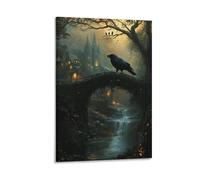 Twilight Crow 3D Effect Canvas Prints Gothic Revival Wall Decor Pictures Print on Canvas Giclee Wall Art for Bedroom Living Room Bathroom Office Home Decorations Ready to Hang 20x30inch(50x75cm)