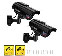 Twilight Garage 2 Pack Bullet Dummy Fake Security CCTV Solar Powered Camera Simulation Monitor with LED Blinking Light & Warning Security Alert Sticker, Outdoor Indoor Use - Black