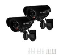 Twilight Garage 2 Packs Dummy Camera CCTV Surveillance System with LED Red Flashing Light with Safety Warning Stickers, Fake Security Camera for Outdoor & Indoor Use (Black)