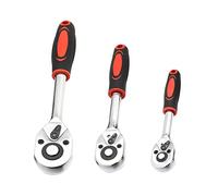 Twilight Garage 3PCS Universal Socket Wrench Set, 1/4", 3/8", 1/2" Drive Ratchet Wrench Tool Professional with Cushion Grip Handle Lock Socket Quick Lever Release for Furniture Auto Car Repair (Red)