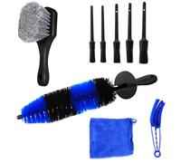 Twilight Garage 9PCS Car Detailing Brushes Kit for Wheel Cleaning, 17” Long Rotating Wheel Brush, 5pcs Detail Brushes, Tire Brush & Microfiber Cleaning Cloth for Dust Remove and Dirty Tyre Washing