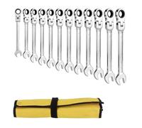 Twilight Garage Flex-Head Ratchet Spanner Set, 12pcs 8-19mm Metric Ratchet Combination Wrench Set with 72 Tooth Ratchet Gear, Chrome Vanadium Steel