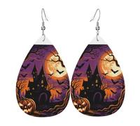 Twilight Hovel Print Teardrop Faux-Leather Dangle Earrings for Women