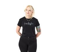 Twilight Logo Crop Womens Black Short Sleeve Graphic Tee | Cropped T-Shirt for Twilight Fans | Stylish Twilight Movie Merchandise | Twilight Logo Crop Top for Women | Black Graphic Tee for Her