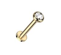 TWILIGHT LONDON 2.5mm Gold Bezel Set Solitaire Crystal Labret Earring in Implant Grade Titanium, 16 Gauge Internally Threaded Labret Design, Designed for Comfort, Perfect for the Helix, Tragus or Flat