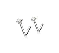 Twilight London 2 PACK Implant Grade Titanium L Bar Nose Studs, Classic 2 and 3mm Crystal Design, Hypoallergenic Newly Pierced Safe, Perfect for Men and Woman,