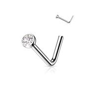 Twilight London 2 PACK Implant Grade Titanium L Bar Nose Studs, Classic 2mm Bezel Set Crystal Design, Hypoallergenic Newly Pierced Safe, Perfect for Men and Woman,
