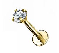 Twilight London 2mm Gold Solitaire Crystal Labret Earring in Implant Grade Titanium 16 Gauge 1.2mm 8mm Bar Length