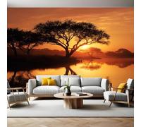 Twilight Mural Wallpaper Sunset Landscape Tree Photo Wallpaper 3D Effect 200 x 140 cm Non-Woven Wall Mural Home Bedroom Living Room Tv Background Poster Decoration