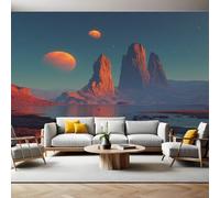 Twilight Murals Photo Wallpaper Starry Sky, Mountains, Ocean Non-Woven Premium Art Print Fleece Wall Mural Poster Picture Design Modern Boy Girl Bedroom Home Decor 350 x 256cm