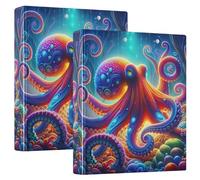Twilight Octopus Glow Blue 1 and A Half Inch Binders 3 Ring, Basic Binder Organizer with 3 Interior Pockets Decorative Three Ring Binder for School Supplies, 2 Pack