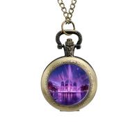 Twilight Sky with Berlin Cathedral Pocket Watch Vintage Quartz Pocket Watches with Chain for Men Women Coppery-Style