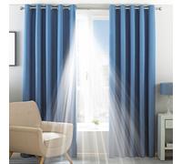 Twilight Thermal Blackout Eyelet Curtains Essentials Mid Blue 229cm width x 229cm drop