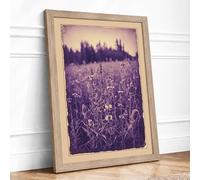 Twilight Wildflower Field Vintage Framed Wall Art Print A1 (84.1×59.4cm) Oak, Wall Decor for Living Room, Bedroom, Office & Home, Ready to Hang, Art Gift