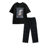 Twilight Womens Black Logo Short Sleeve Long Leg Pyjama Set - Medium
