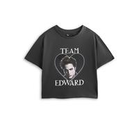 Twilight Womens Grey Team Edward Crop Cropped Short Sleeved T-Shirt - X-Large