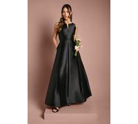 Twill Notch Neck Neck Fit And Flare Bridesmaids Dress Coast Black 12