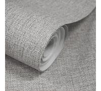 Grandeco Twill Plain Fabric Textured Wallpaper 10m x 53cm Grey