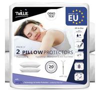 Twillie Pillow Protector 80 x 80 cm Waterproof and Breathable (Pack of 2) Oeko-Tex® Certified - Aegis® Hypoallergenic - Anti-Mite, Bacterial - Made in Europe - 100% Polycotton