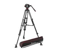 Manfrotto 504X Fluid Video Head with Twin Tripod, Kit with Alu Tripod and Video Head, Twin Leg, Mid-Level Spreader, DSLR, Digital Cameras, Camcorders, for Videographer, Carrying Bag, Holds up to 12kg