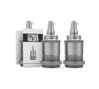 Twin Antique Brass E27 Holder Vintage Metal Bulb Socket Lamp Socket 240V Metal Bulb Base UK, Retro Ceiling Light Holder E27 pendant Brass Socket, Industrial Bulb Fitting - Satin Nickel