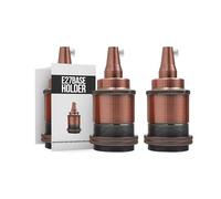 Twin Antique Brass E27 Holder Vintage Metal Bulb Socket Lamp Socket 240V Metal Bulb Base UK, Retro Ceiling Light Holder E27 pendant Brass Socket, Industrial Bulb Fitting - Copper