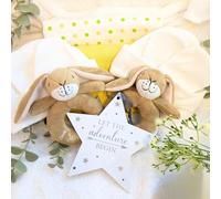 Twin Baby Gift Set Welcome to The World- Includes Set of 2 Plush Hare Rattles for Boy and Girl. Hat Mitts and Muslin Cloths for Newborn Infant - Baby Shower Presents (Twins Boy and Girl Neutral)