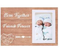 Twin Baby Gifts from New Mom Dad Couple-Wooden Handmade Picture Frame for 6"x 4" Photo-Nursery Wall Decor-Newborn Shower Presents-New Twin Baby Gifts-Born Together Friends Forever