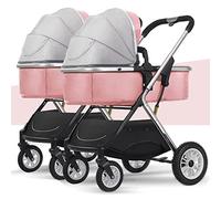 Twin Baby Pram Stroller,Double Infant Stroller,Foldable Baby Stroller Twins-Cozy Compact Twin Stroller,Double Seat Tandem Stroller with Tandem Seating(Pink)