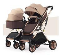 Twin Baby Pram Stroller,Double Infant Stroller,Toddler Stroller for Twins Side by Side,Foldable Double Seat Tandem Stroller High Landscape Foldable Pushchair(Gold)