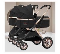 Twin Baby Pram Stroller,Double Infant Stroller,Toddler Umbrella Stroller for Twins Side by Side,Foldable Double Seat Tandem Stroller High Landscape Foldable Pushchair (Color : Nero)