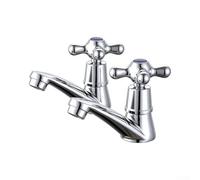 Twin Bathroom Sink Faucets Cross Handle Design | Built-in brass disc cartridges, precise for temp control, smooth volume adjustment, alloy body