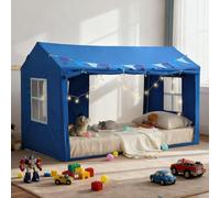 Twin Bed Tent for Kids, Princess Bed Canopy Playhouse with Star Lights, Breathable Private Space Fort Tents, Castle Reading Nook Play Tent for Girls Boys, Blue