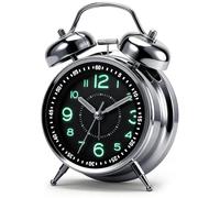 Twin Bell Alarm Clock, Extra Loud Ring for Heavy Sleepers & Deep Sleep Adults, Battery Operated, Silent Non-Ticking Mechanism with Luminous Numerals, Elegant Retro Metal Design for Bedroom (Black)