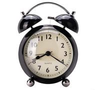 Twin Bell Vintage Alarm Clock Metal Battery Operated Classic Analog Display Backlight Night Light Bedside Table Clock for Heavy Sleepers (Black)