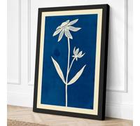 Twin Blooms in Blue Botanical Canvas Wall Art Print 30x20 Inch | Black