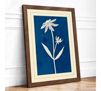 Twin Blooms in Blue Botanical Framed Wall Art Print A2 (59.4×42cm) Walnut, Wall Decor for Living Room, Bedroom, Office & Home, Ready to Hang, Art Gift