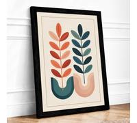 Twin Botanical Vessels Mid Century Framed Wall Art Print A1 Black