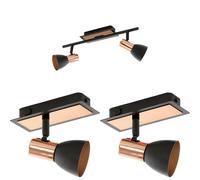 Twin Ceiling Spot Light & 2x Matching Wall Lights Black Copper Adjustable Shade