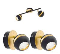 Twin Ceiling Spot Light & 2x Matching Wall Lights Black & Gold Adjustable Shade