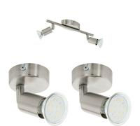 Twin Ceiling Spot Light & 2x Matching Wall Lights Satin Nickel Adjustable Head Loops Metallics One Size