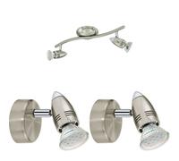 Twin Ceiling Spot Light & 2x Matching Wall Lights Satin Nickel Chrome Adjustable