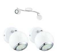 Twin Ceiling Spot Light & 2x Matching Wall Lights White & Chrome Adjustable Head