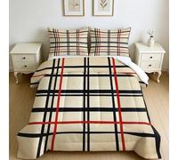 Twin Comforter Set Abstract geometric grid 3 Piece All Season Microfibre Bedding Set Beige 135 x 200 cm with Pillowcases for Girls and Women