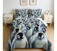 Twin Comforter Set Close-up of a penguin chick 3 Piece All Season Microfibre Bedding Set White 135 x 200 cm with Pillowcases for Girls and Women