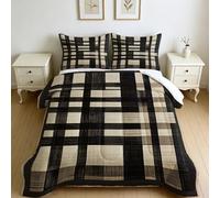 Twin Comforter Set Geometric line patterns 135 x 200 cm Soft Bedding Set for Girls Kids, Light brown Microfibre Quilt with 2 Pillowcases